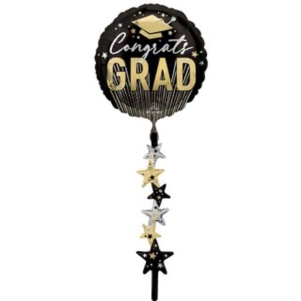XL 67" Congrats Grad Stripes on Stripes Stars Foil Balloon by Airwalkers